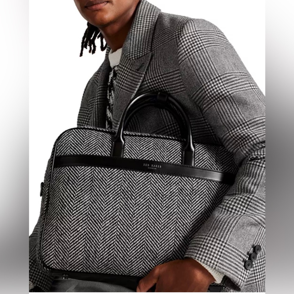 Ted Baker Andreaz Herringbone Document Bag - Black - NWT